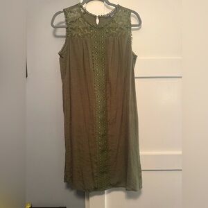Sharagano Olive Lace-Trimmed Dress